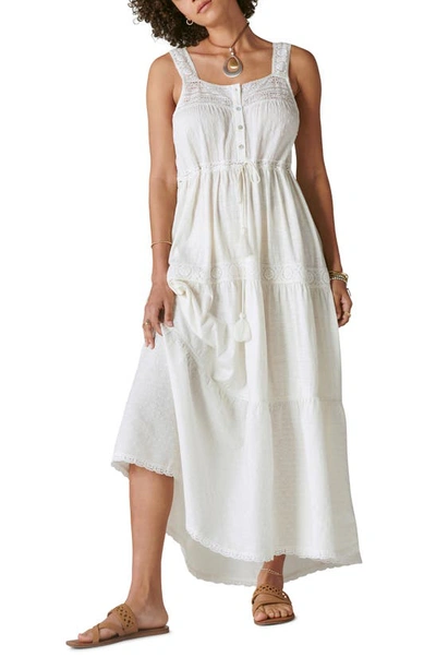 Lucky Brand Lace Trim Tiered Cotton Dress In White