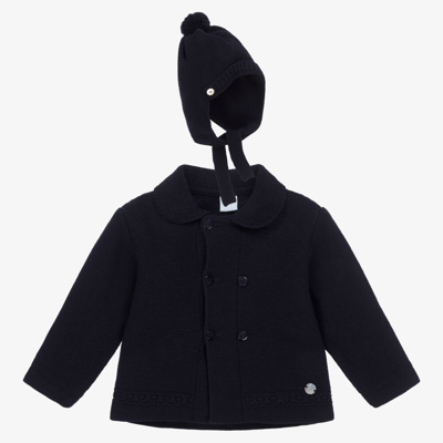Artesania Granlei Blue Knit Baby Coat & Hat Set