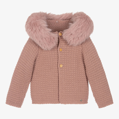 Paz Rodriguez Babies' Girls Pink Wool Knit Hooded Jacket