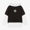 GIVENCHY TEEN BOYS WHITE & BLACK LAYERED HOODIE