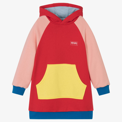Kenzo Kids' Panelled-design Hooded Dress In Bright Red