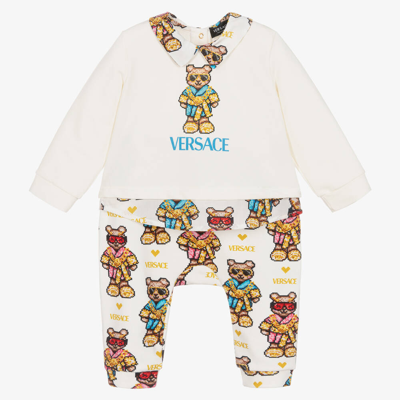 Versace Ivory Cotton Teddy Baby Trouser Set