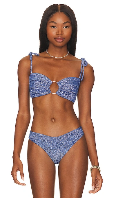 Montce Swim Tori Ties Bandeau Bikini Top In Sky Sparkle