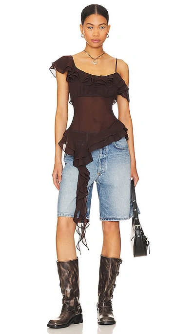 Lpa Jess Flounce Scarf Top In Chocolate