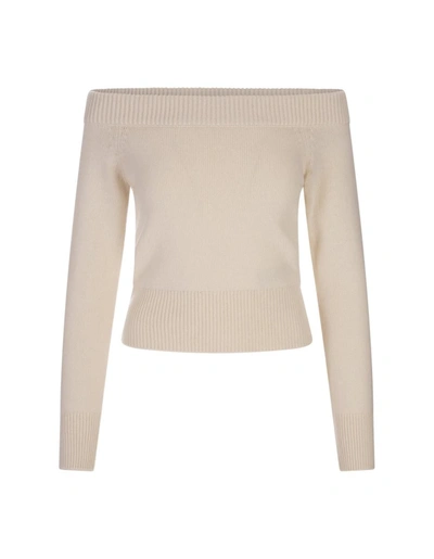 Alexander Mcqueen Off-the-shoulder Wool And Cashmere-blend Sweater In White