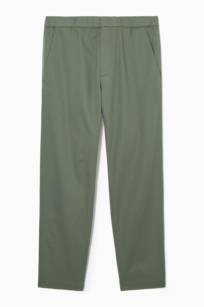 Cos Elasticated Tapered Twill Pants In Green