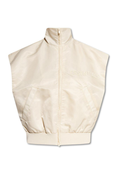 Essentials Fear Of God  Logo Printed Zipped Vest In Egg_shell