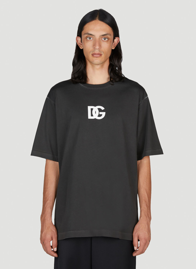 Dolce & Gabbana Dg Logo Print Cotton T-shirt In Nero