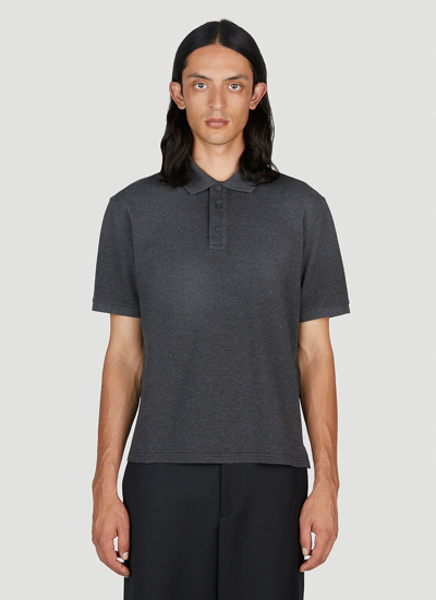 Saint Laurent Brand-embroidered Contrast-trim Cotton-blend Polo In Grey