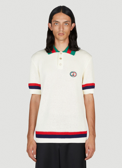 Gucci Knit Cotton Polo T-shirt With Web In Ivory