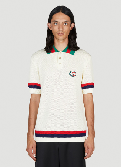 Gucci Web Stripe棉质polo衫式毛衣 In Ivory