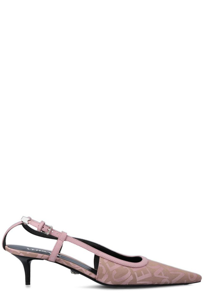 Versace 45mm Jacquard & Leather Slingback Pumps In Pink