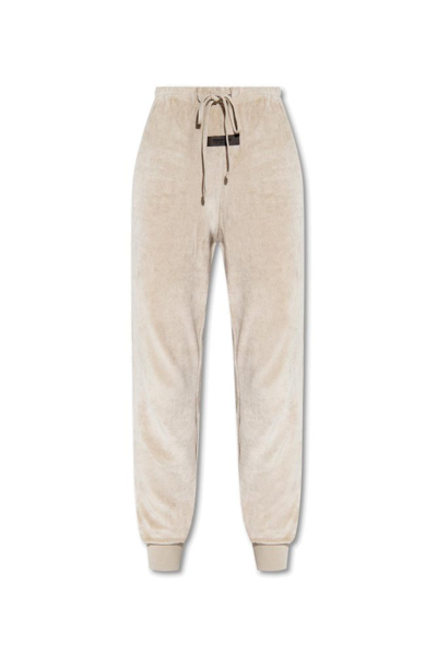 Essentials Fear Of God  Logo Patch Velour Sweatpants In Egg_shell