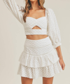 Mable Eyelet Crop Top And Mini Skirt Set In White