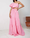 S/w/f Drawstring A Line Tiered Maxi Skirt In Floss In Multi