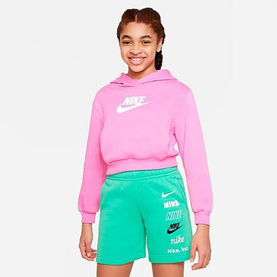 Nike Kids'  Girls' Sportswear Club Fleece Crop Hoodie In Playful Pink/white