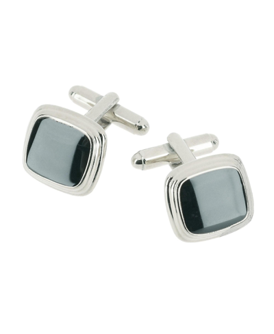 Trafalgar Men's Sutton Black Lacquer Cushion Cufflinks In Rhodium