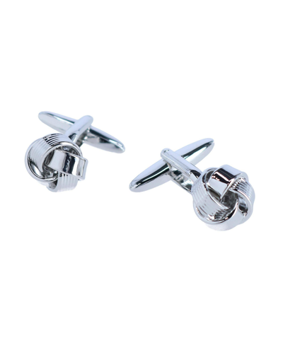 Trafalgar Detailed Knot Rhodium Cufflink Set In Silver