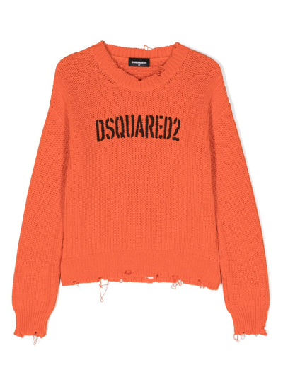 Dsquared2 Kids' Logo-print Knitted Top In Orange