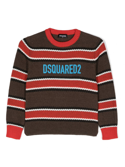 Dsquared2 Kids' Logo-print Striped Jumper In Brown