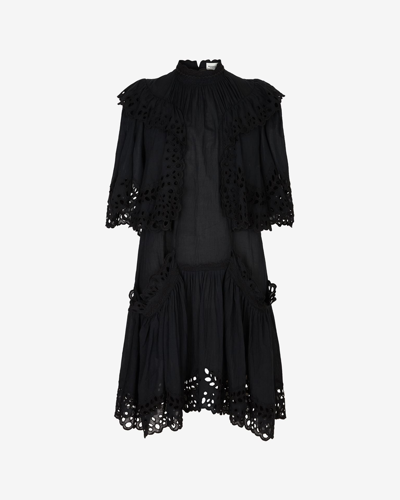 Isabel Marant Étoile Cotton Dress With Embroidered Profiles In Black
