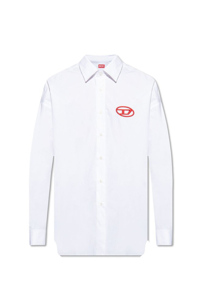 Diesel Logo Embroidered Buttoned Shirt In White