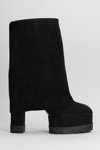 Casadei Ribbed-panel Suede Boots In Black