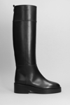 CASADEI ANDREA LOW HEELS BOOTS IN BLACK LEATHER