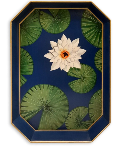 Les-ottomans Flowers Hand-painted Iron Tray In Blue