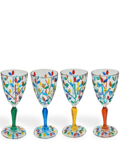 Les-ottomans Floral Crystal Glasses (set Of Four) In Multicolour