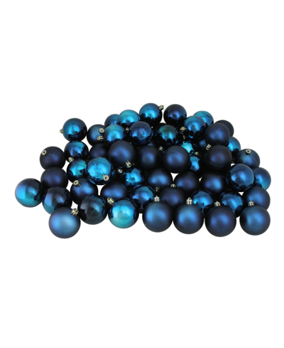 Northlight 60ct Sapphire Blue Shiny And Matte Shatterproof Christmas Ball Ornaments 2.5" 60mm