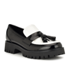 Nine West Garry Platform Tassel Loafer In Black/white Patent