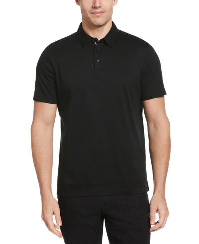 Perry Ellis Men's Classic-fit Stretch Split Colorblocked 1/4-zip Polo Shirt In Black