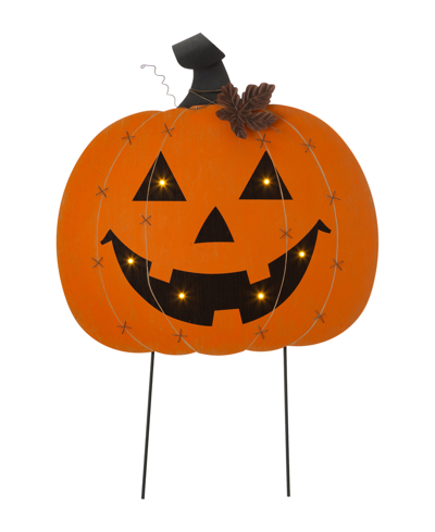 Glitzhome 30" H Halloween Wooden Metal Pumpkin Stake Or Wall Decor In Multi