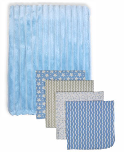 Baby Mode Jesse & Lulu Baby Boys Striped Blankets, 5 Piece Set In Baby Blue