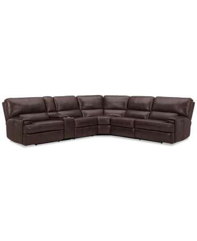 Furniture Binardo 136" 6 Pc Zero Gravity Leather Sectional With 2 Power Recliners And 1 Console, Created For M In Walnut