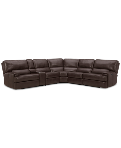 Furniture Binardo 136" 6 Pc. Zero Gravity Leather Sectional With 3 Power Recliners And 1 Console, Created For In Walnut