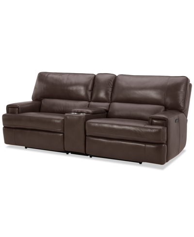 Furniture Binardo 99" 3 Pc Zero Gravity Leather Sectional With 2 Recliners And 1 Console, Created For Macy's In Walnut