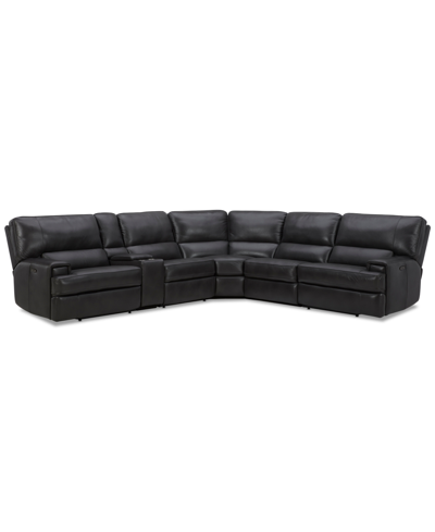 Furniture Binardo 136" 6 Pc Zero Gravity Leather Sectional With 2 Power Recliners And 1 Console, Created For M In Charcoal
