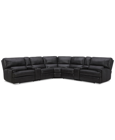 Furniture Binardo 136" 7 Pc Zero Gravity Leather Sectional With 3 Power Recliners And 2 Console, Created For M In Charcoal