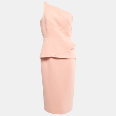 Pre-owned Roland Mouret Pastel Rose Wool Crepe On Shoulder Midi Dress L In Pink