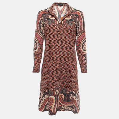 Pre-owned Etro Brown Printed Wool Collared A-line Short Dress M
