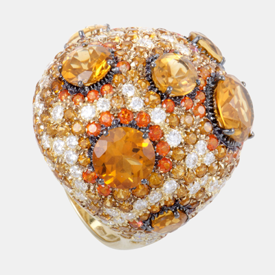 Pre-owned Roberto Coin 18k Yellow Gold Orange Citrine And Topaz And Diamond Cocktail Ring