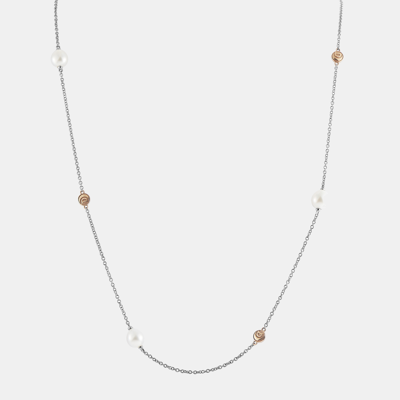 Pre-owned Damiani 18k White And Rose Gold Pearl Necklace
