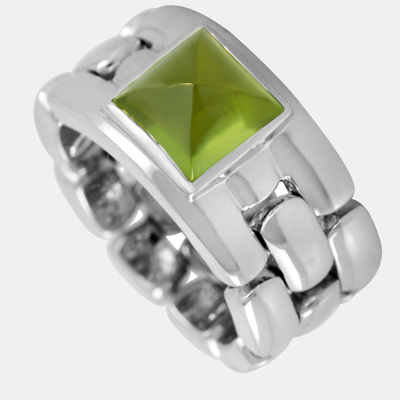Pre-owned Chaumet 18k White Gold Peridot Soft Shank Ring