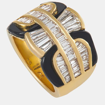 Pre-owned Damiani 18k Yellow Gold 2.38 Ct Diamond And Onyx Ring