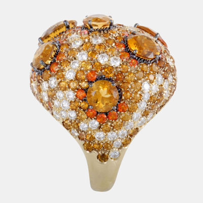 Pre-owned Roberto Coin 18k Yellow Gold Orange Citrine And Topaz And Diamond Cocktail Ring