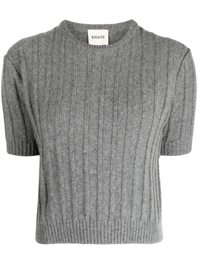 Khaite Esmeralda Ribbed-knit Cashmere Top In Grey