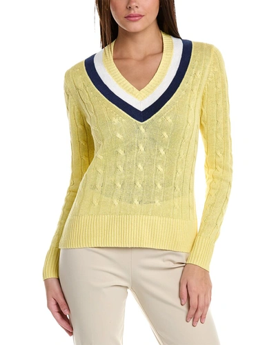 Brooks Brothers Linen Cable Knit Tennis Sweater | Yellow | Size Medium