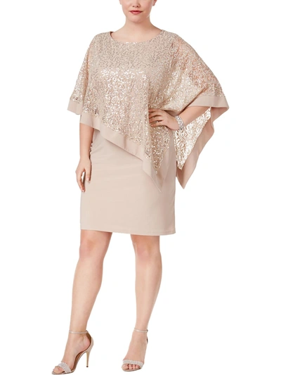 R & M RICHARDS PLUS WOMENS SEQUINED POPOVER SPECIAL OCCASION DRESS